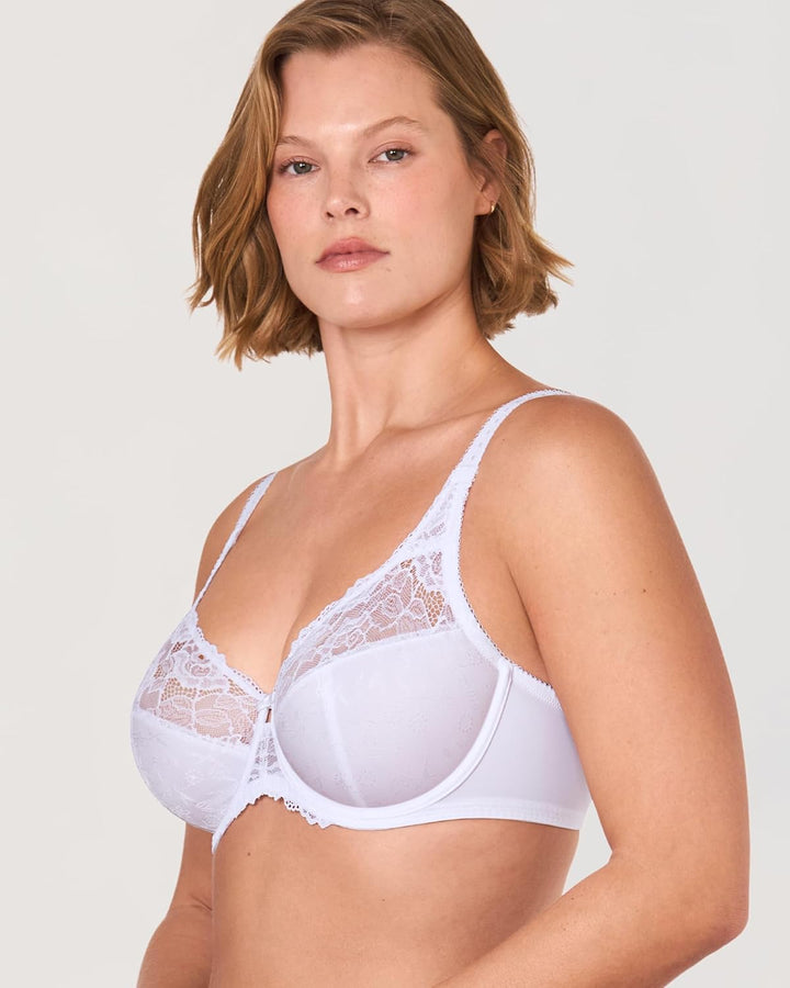 DELIMIRA Damen Minimizer BH ohne Einlagen mit Spitze mit Bügel Grosse Grössen 75D Weiss, 75D Weiss