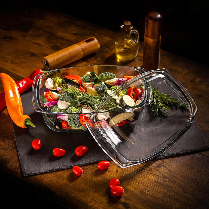 KADAX Glasbräter, Auflaufform mit Deckel aus hitzebeständigem Glas, feuerfestes Gefäss für Lasagne,