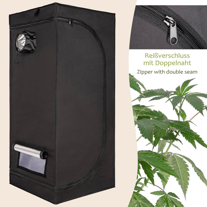 ONVAYA® Pflanzen-Zuchtzelt ǀ 60 x 60 x 140 cm ǀ lichtundurchlässig ǀ mit 5 Zugängen ǀ inkl. wasserfe