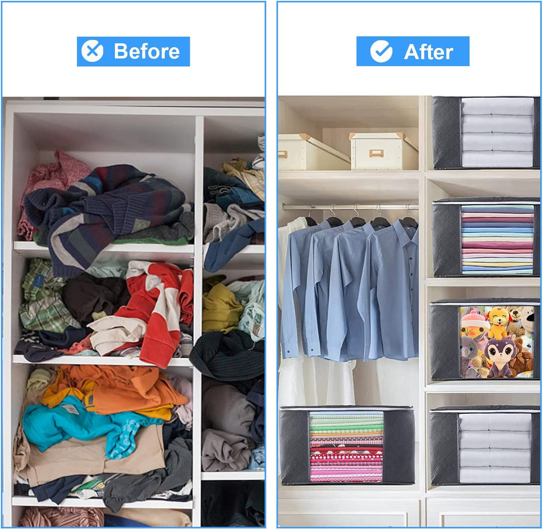 Withosent 6 Stück 90L Grosse Aufbewahrungstasche Schrank Organizer Set, Faltbare Kleideraufbewahrung