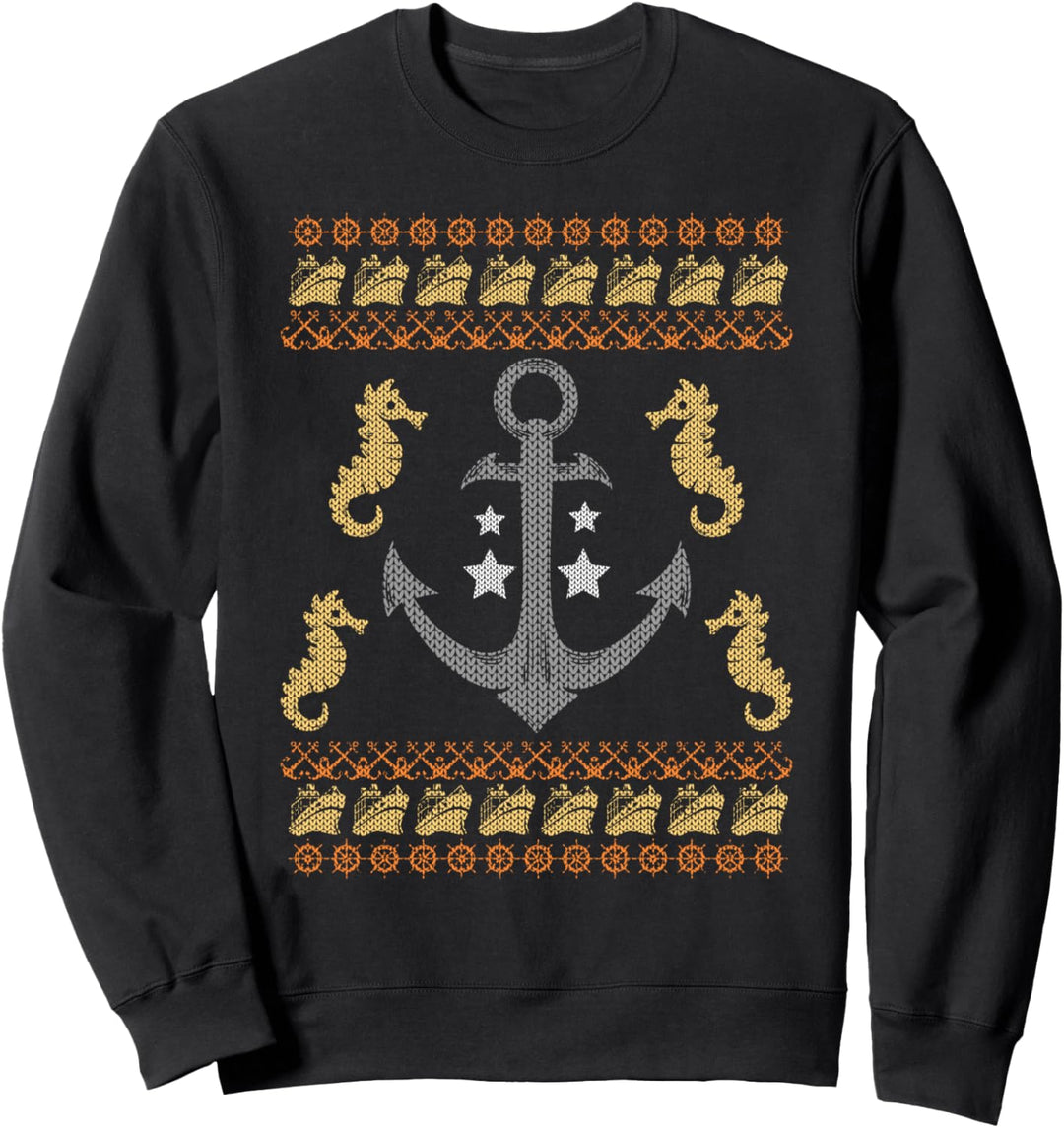 Ugly Christmas Weihnachtsfeier Anker Seepferdchen Motiv Sweatshirt