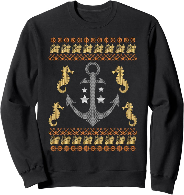 Ugly Christmas Weihnachtsfeier Anker Seepferdchen Motiv Sweatshirt