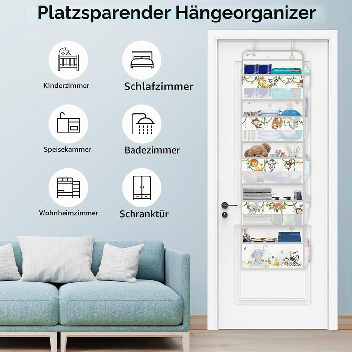 Clastyle Grau Buschtier Tür Hängeaufbewahrung mit 5 Taschen Elefant Affe Hängeorganizer für Camping