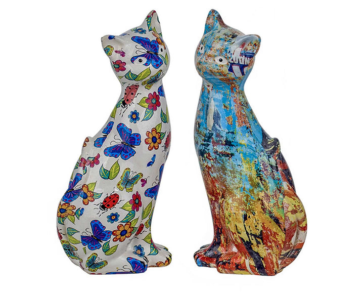 ORIGEN Set mit 2 Figuren Katzen Design und Tags aus Kunstharz, Kollektion Graffiti, Höhe 16 cm