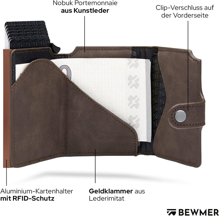 BEWMER 2 Shielded | Herren und Damen Slim Wallet mit RFID-Schutz Anti-Cloning | Kartenetui mit Münzf