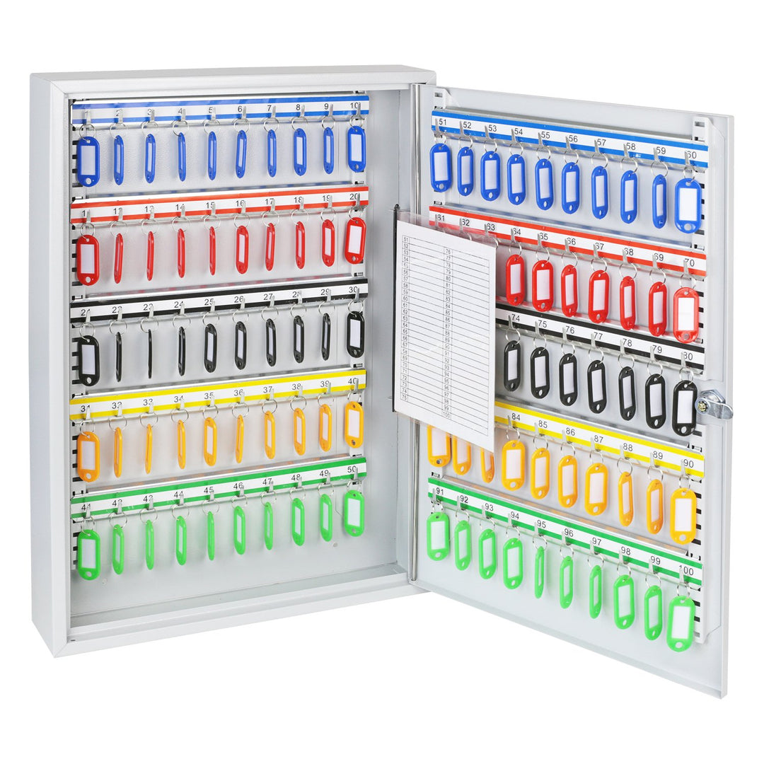 HMF 135100-07 Schlüsselschrank 100 Haken verstellbare Hakenleisten, 55,0 x 38,0 x 8,0 cm, lichtgrau,