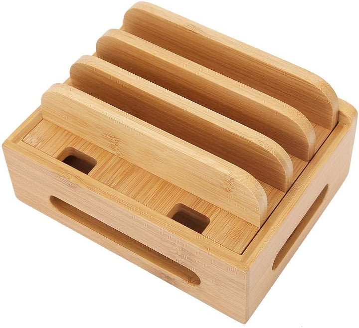 Fdit Bamboo Multi-Device Stand, Ladestation für mehrere Geräte, Ladestation Telefon Tablet Cord Orga