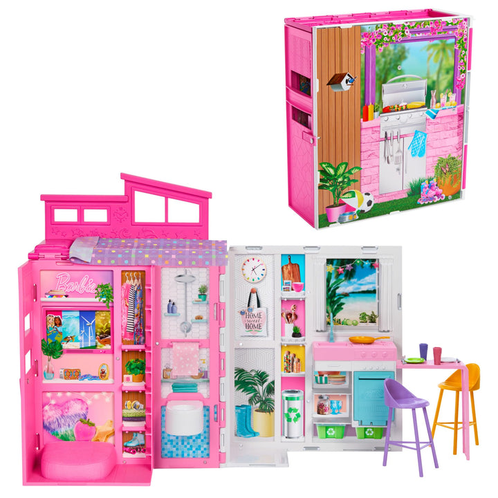 Barbie-Puppenhaus Spielset, Ferienhaus mit 4 Spielbereichen, darunter Küche, Badezimmer, Schlafzimme