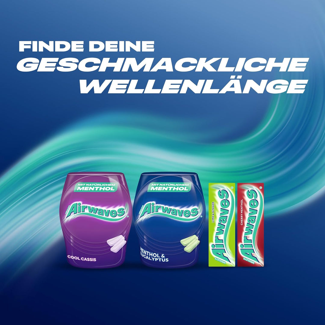 Airwaves Kaugummi, Menthol & Eucalyptus, Blau, zuckerfrei, 20 x 3 Packungen (20 x 3 x 10 Dragees), 6