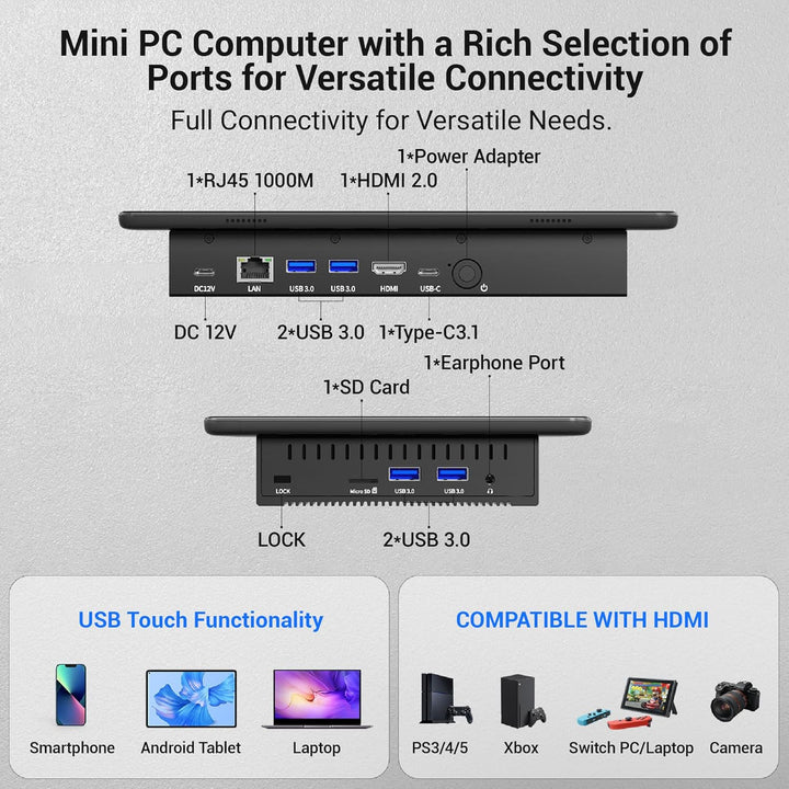 Mini Computer PC Mini Deko PC mit Touchscreen 11.6", Computer-mini Intel N5095 Win11 Pro 8GB RAM, 12