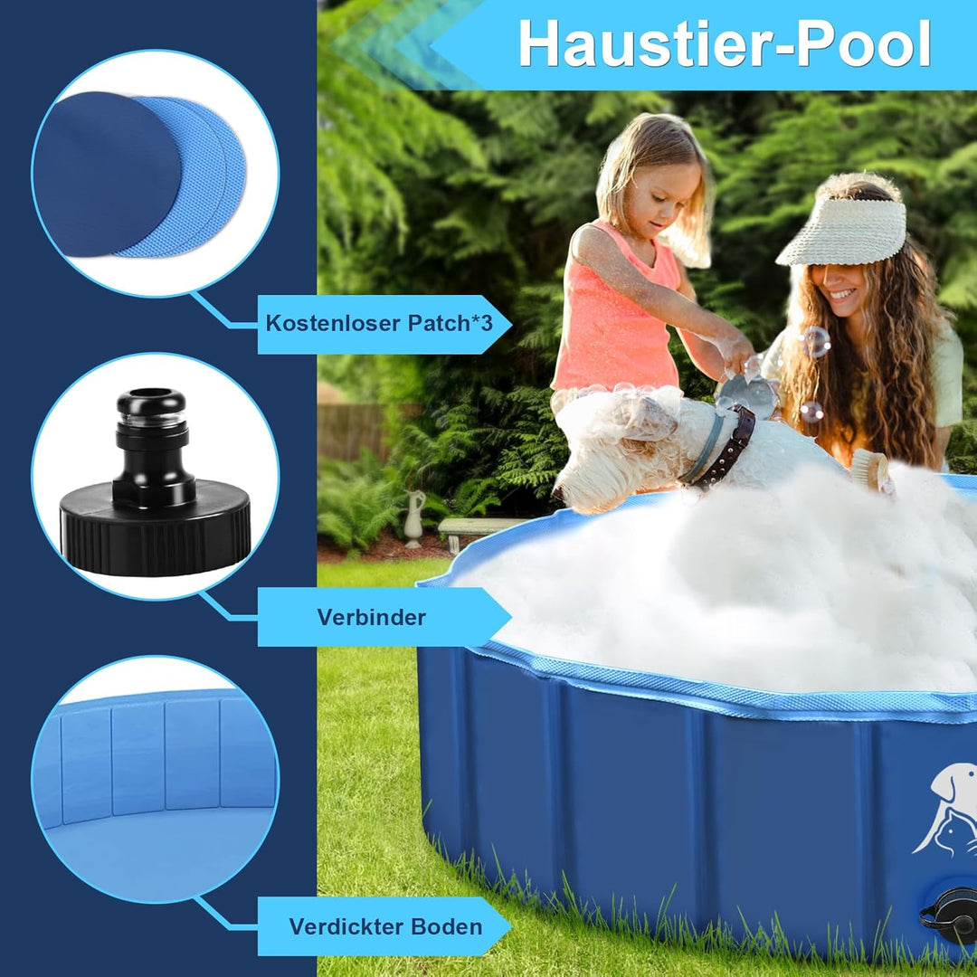 Hundepool für Grosse & Kleine Hunde, Faltbarer Hunde Planschbecken 80 * 30CM Hundebadewanne Stabiler