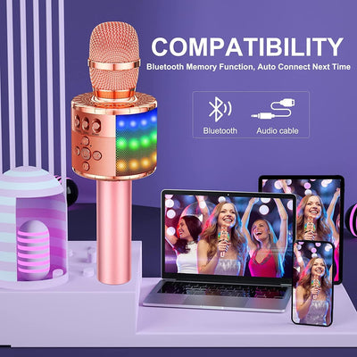 BONAOK Drahtloses Bluetooth-Karaoke-Mikrofon mit Steuerbaren LED-Leuchten, Tragbarer Karaoke-Maschin