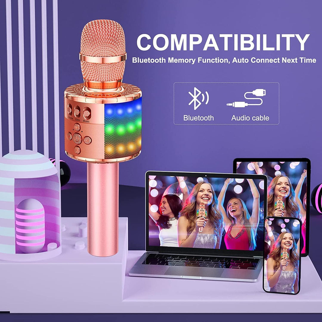 BONAOK Drahtloses Bluetooth-Karaoke-Mikrofon mit Steuerbaren LED-Leuchten, Tragbarer Karaoke-Maschin