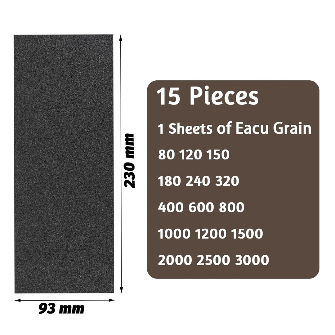 zoerbufan 15 Stück Profi Schleifpapier Set 23x9 cm, Körnung 80 120 150 180 240 320 400 600 800 1000