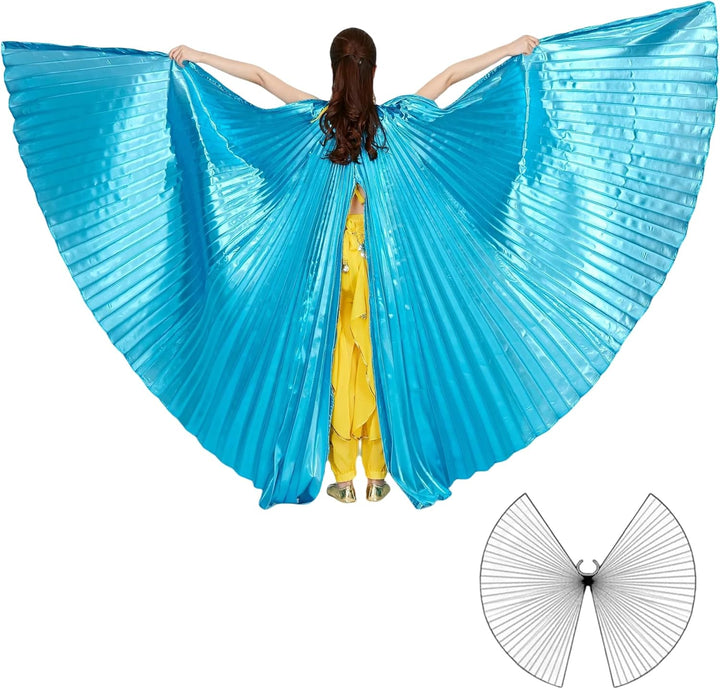 Wuchieal Öffnung Bauchtänzerin Isis Flügel Dancing Requisiten Kostüm mit Stöcke Tasche (Hellblau, On