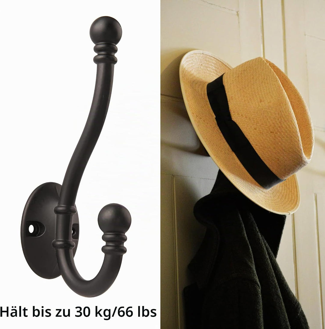 HASWARE 6 Stück Kleiderhaken mit zwei Zinken, grosse doppelte Kleiderhaken mit 12 Schrauben, an der