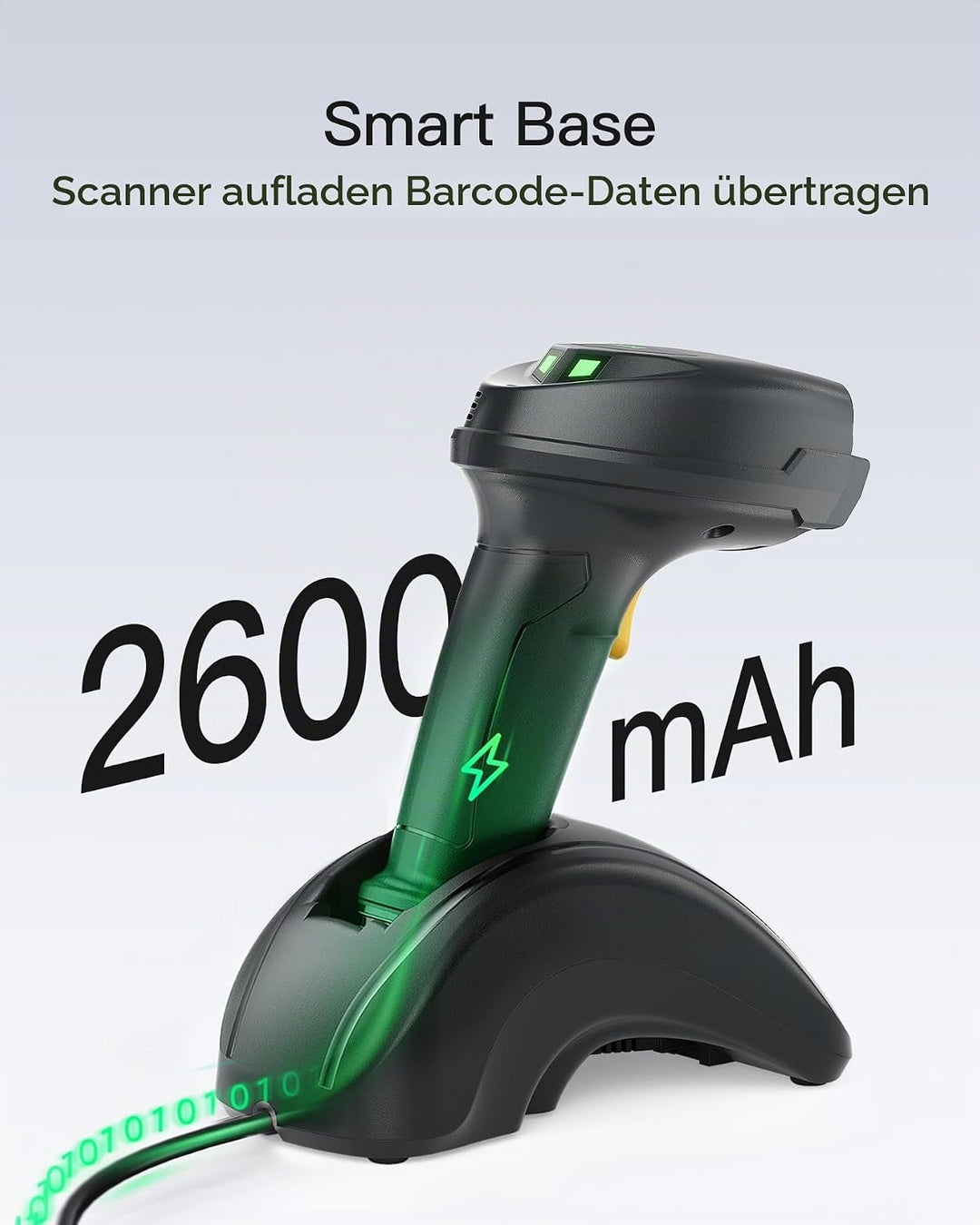 Inateck Barcode Scanner Kabellose, QR Code Scanner mit Smart Base, 1D/2D, Bluetooth/2.4G/USB 3-in-1-