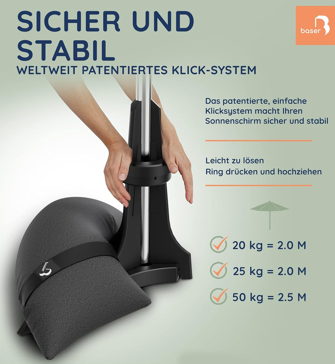 Balkon-Sonnenschirmständer von Baser mit befüllbaren Sandsäcken als Gewichte (20 bis 50 kg), für Sch