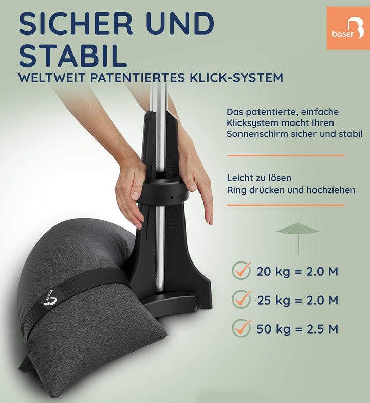 Balkon-Sonnenschirmständer von Baser mit befüllbaren Sandsäcken als Gewichte (20 bis 50 kg), für Sch