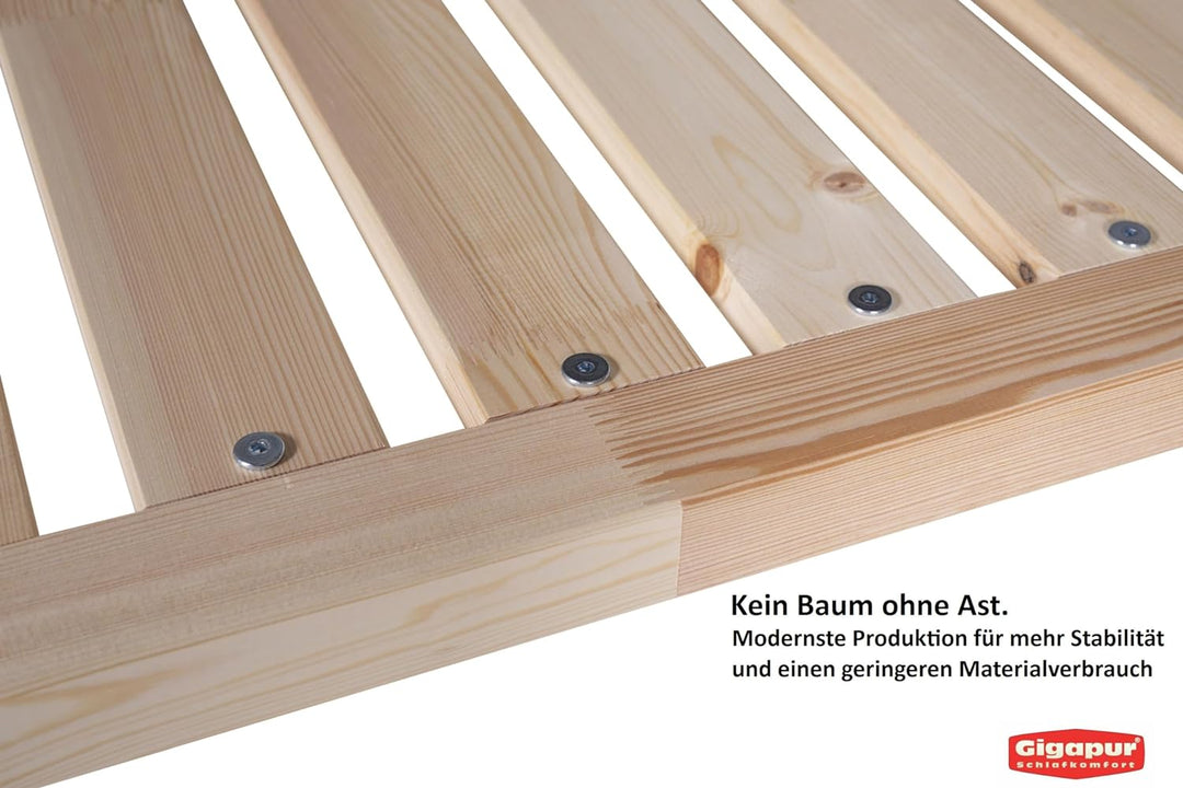 Gigapur Massives Holzbett G56, inkl. Lattenrost und Matratzenbügeln, Liegefläche 70x200cm (11302) Ho
