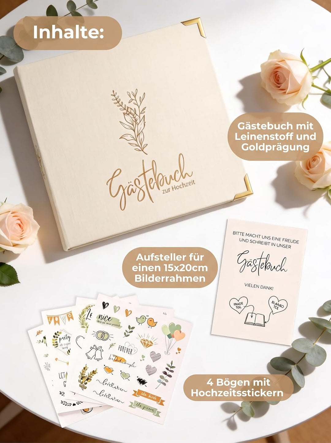 Gästebuch Hochzeit mit Fragen &amp; Blanko – Hochzeitsgästebuch beige Leinen | Hochzeitsgeschenk &amp; Erinn
