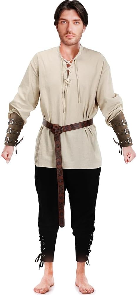 Occzin Mittelalter Kleidung Herren - 5 Stück Herren Renaissance Kostüm Set, Herren Mittelalter Hemd