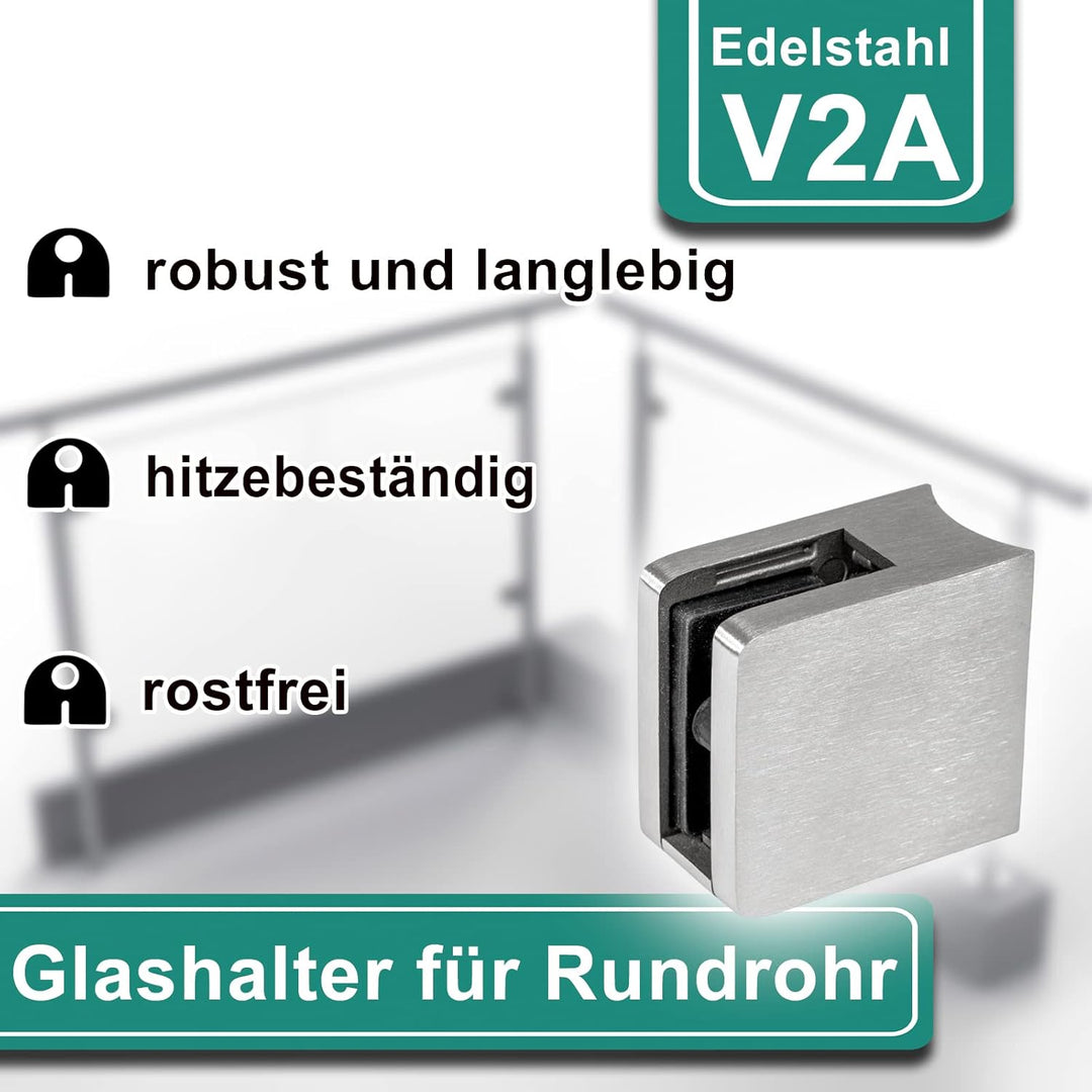 PRIOstahl Glashalter 4 Stück Glasklemmen Klemmhalter Glasplattenhalter mit Sicherungsplatte + Sicher