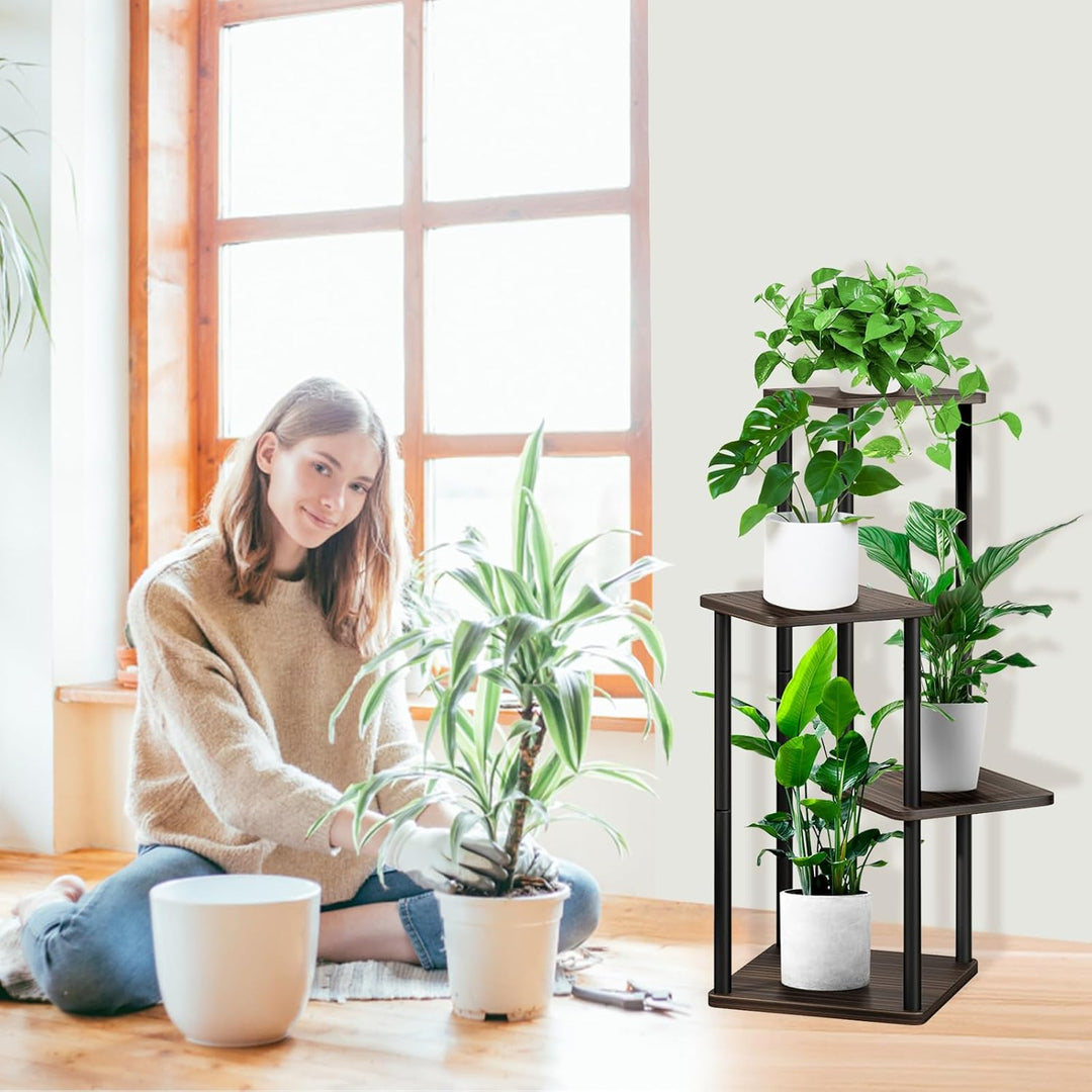 YOCOMEY 4-Tier Hölzern Blumenregal Pflanzenregal, Mehrstöckig Blumenständer Pflanzenständer Blumenba