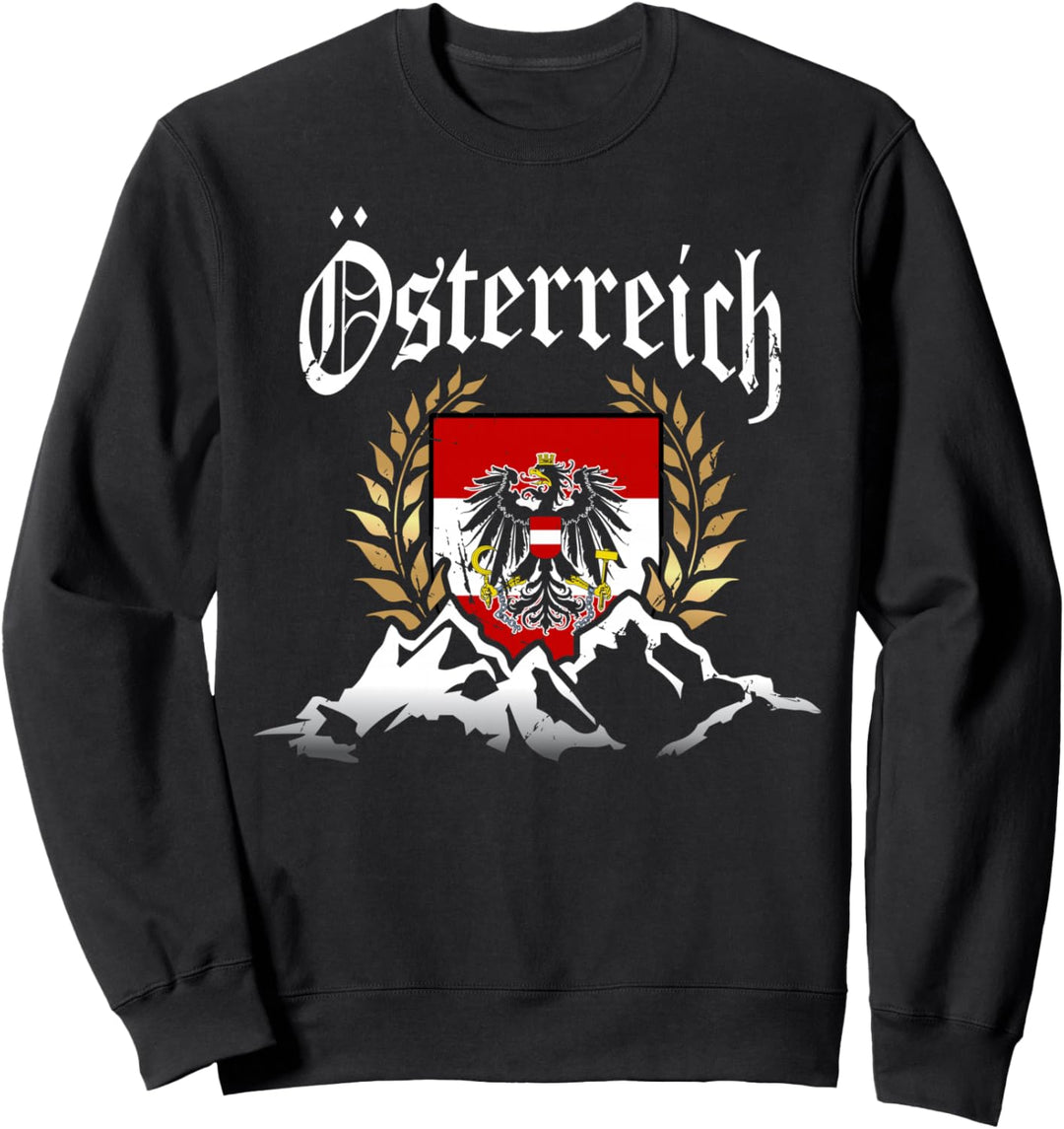 Österreich Berge und Fahne Adler Wappen Herren Damen Kinder Sweatshirt