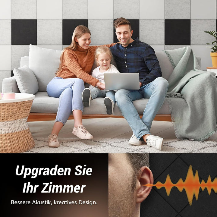 Quadratische Akustikplatten selbstklebend 18St., TONOR Schallabsorber Schallschutz mit Hochdichte Wa