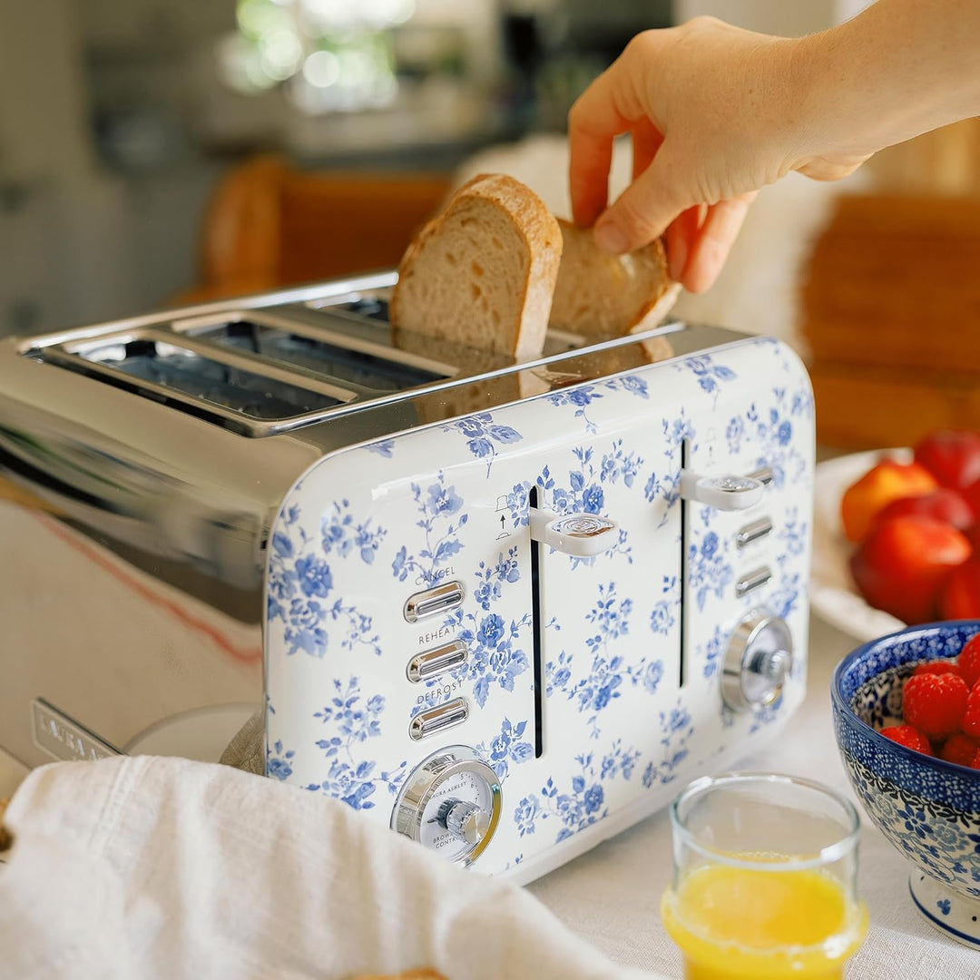 VQ Laura Ashley 4-Scheiben-Toaster Mit Einstellbaren Heiz-, Auftau- Und Aufwärmmodi - Edelstahl Vint