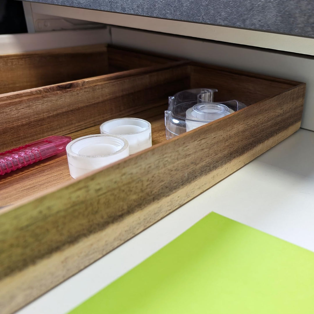 com-four® 2X Schubladen-Organizer aus Akazienholz 37,5 x 15 x 5 cm Akazie - 2 Stück - 37,5cm, Akazie