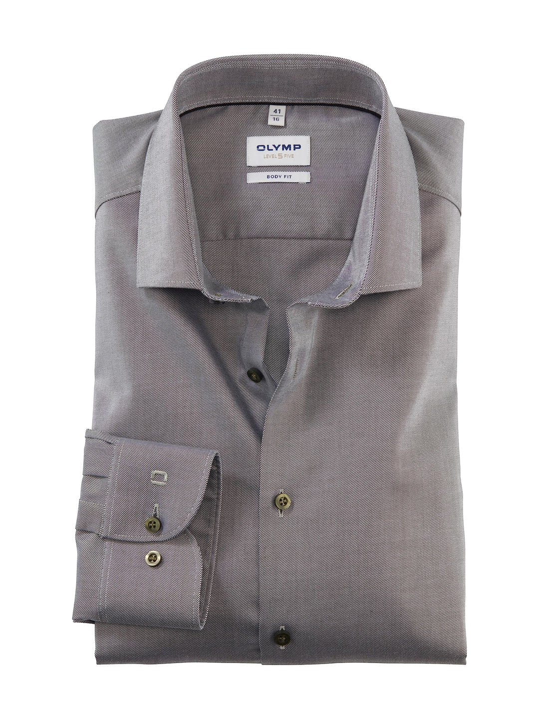 OLYMP Herren Oberhemd Langarm Level.Five.Body.fit,Twill,Body fit,Modern Kent 37 Oliv 47, 37 Oliv 47