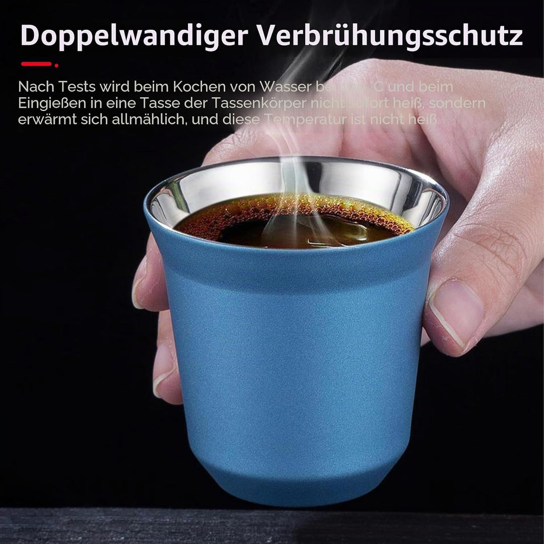 2er-Set Edelstahl Espressotassen Dickwandig, 80ml, Zylindrisch, Isoliert, Wiederverwendbar, 6,2 x 6,
