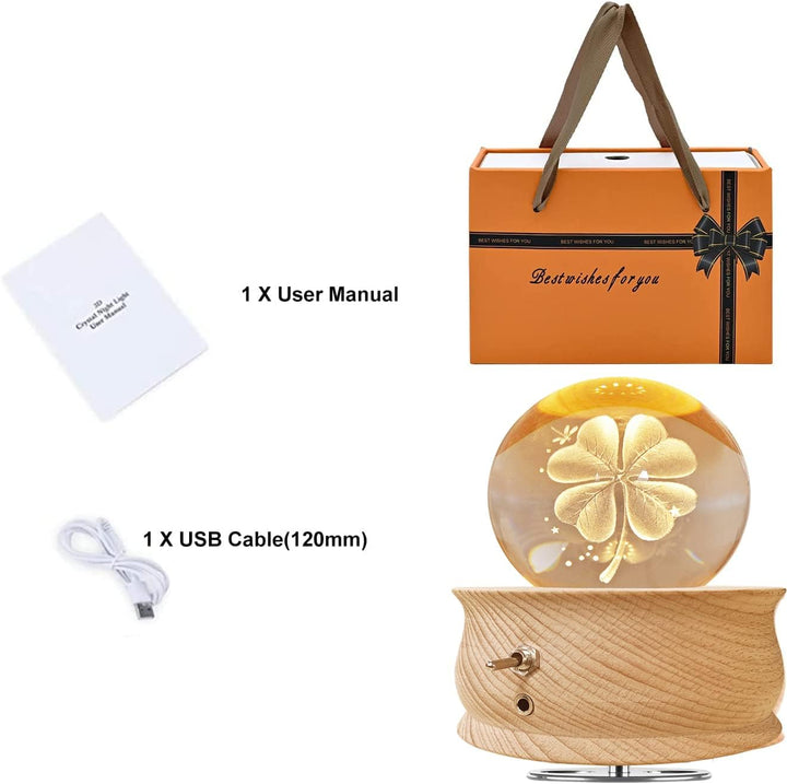 Spieluhr mit Kristallkugel 360°Rotation Base 3D Kristallkugel 70mm Kugelglas Geschenk für Weihnachte