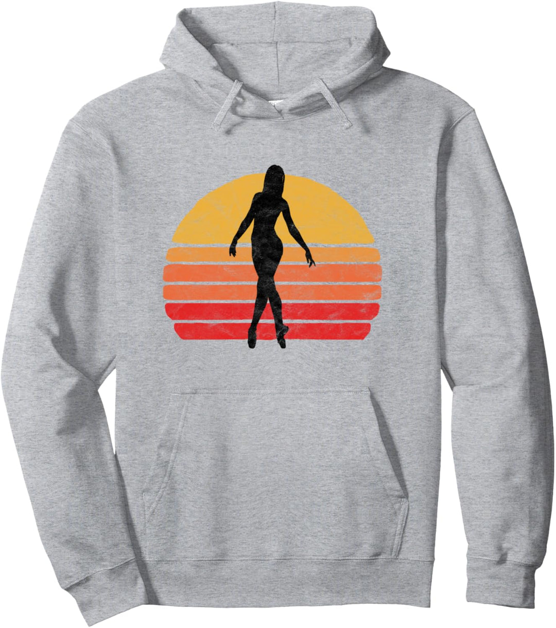 En Pointe Ballet Dancer Silhouette & Sun Vintage 80's Dance Pullover Hoodie