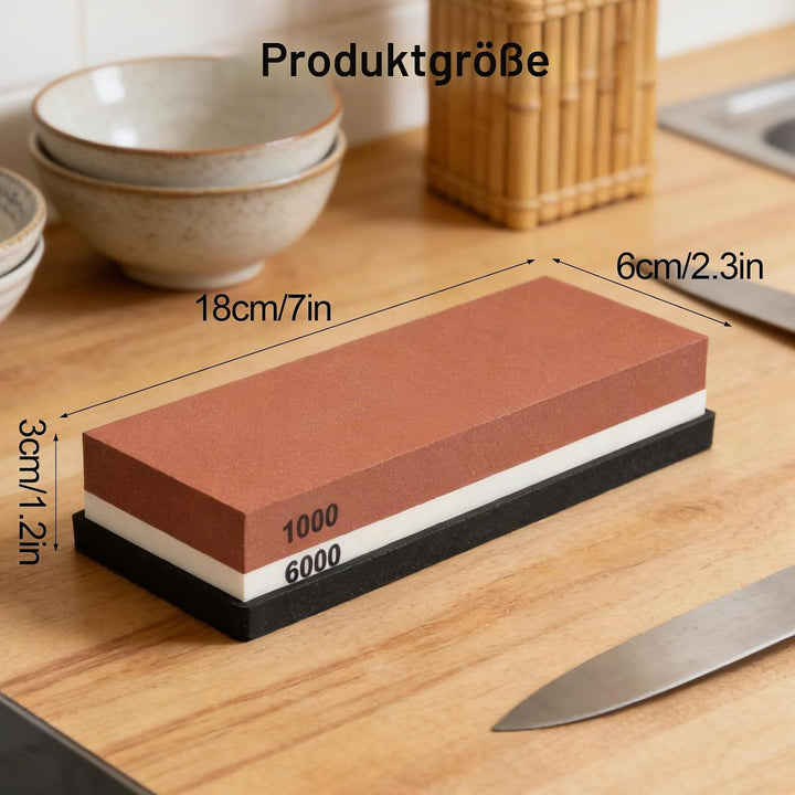Schleifstein Set für Messer 1000/6000, Professionell 2-IN-1 Doppelseitiger Messerschärfer Abziehstei