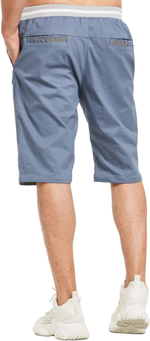 JustSun Kurze Hosen Herren Shorts Chino Baumwolle Sommer mit Tunnelzug M Denim Blau, M Denim Blau