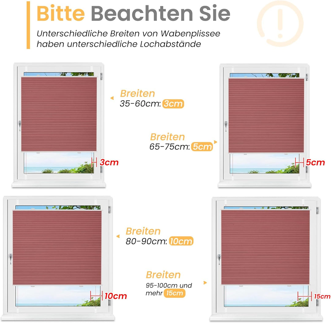 BelleMax Wabenplissee ohne Bohren Verdunkelung Thermo Plissee Klemmfix, Weinrot-weiss 40x110cm(BxH),