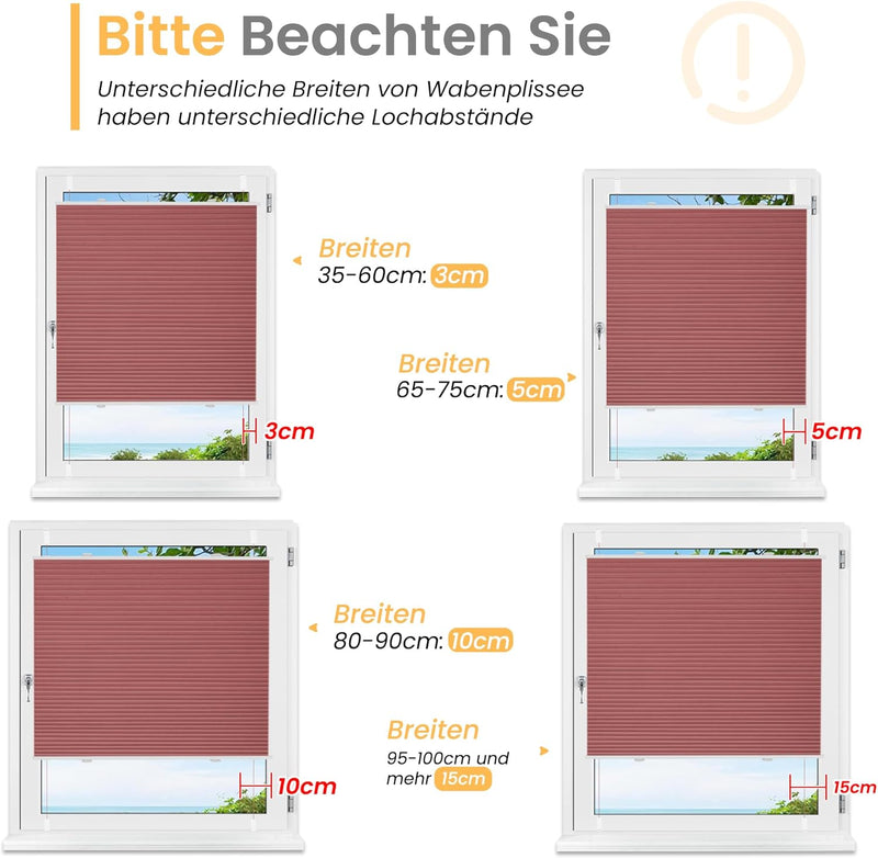 BelleMax Wabenplissee ohne Bohren Verdunkelung Thermo Plissee Klemmfix, Weinrot-weiss 40x110cm(BxH),