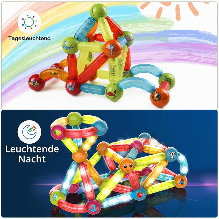 Jvchengxi Magnetische Bausteine Magnet Spielzeug Set, MINT Montessori Konstruktion Pädagogisches 3D