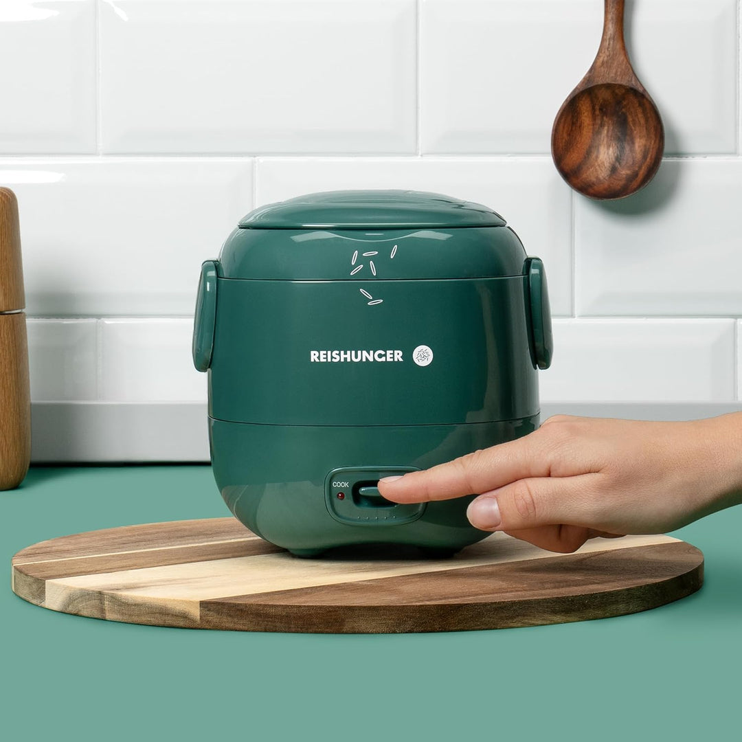 REISHUNGER Mini Reiskocher, waldgrün | 0,3 L - 1-2 Portionen | hochwertige Keramikbeschichtung - Pre
