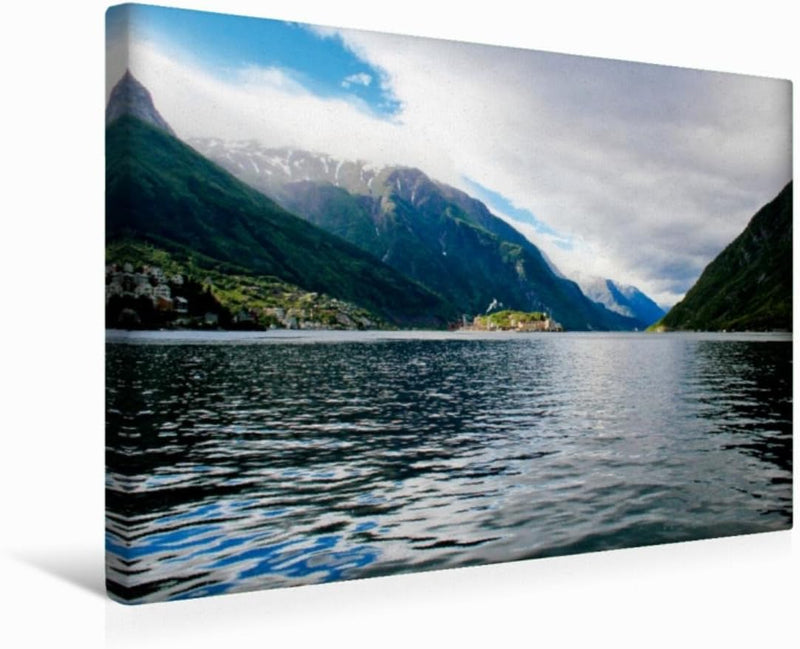 Premium Textil-Leinwand 45 x 30 cm Quer-Format Am Fjord in Norwegen | Wandbild, HD-Bild auf Keilrahm