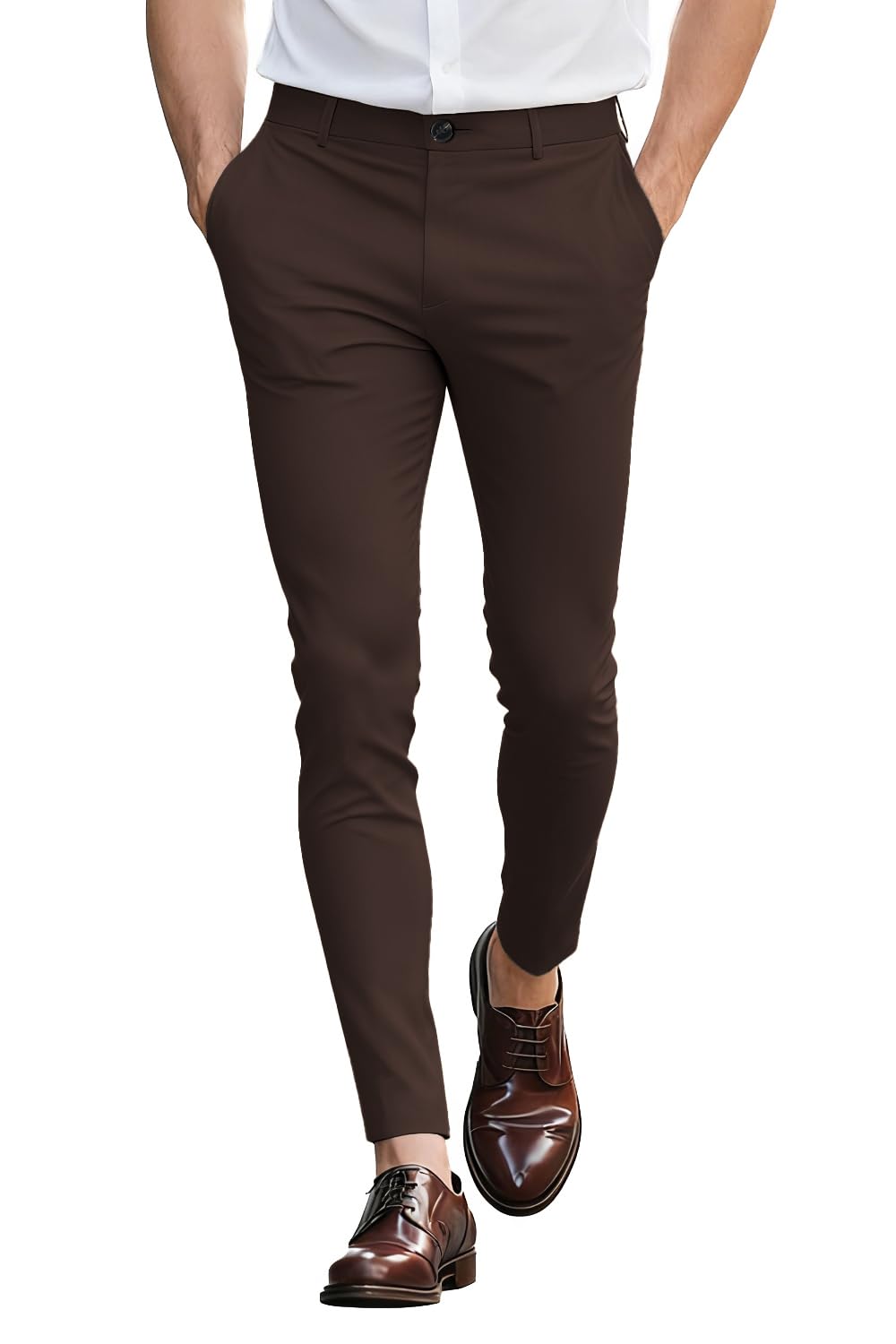 GINGTTO Herren Chino Hose Skinny Chinohose Casual mit Stretch Designer Hose Stoffhose 28W / 30L Brau