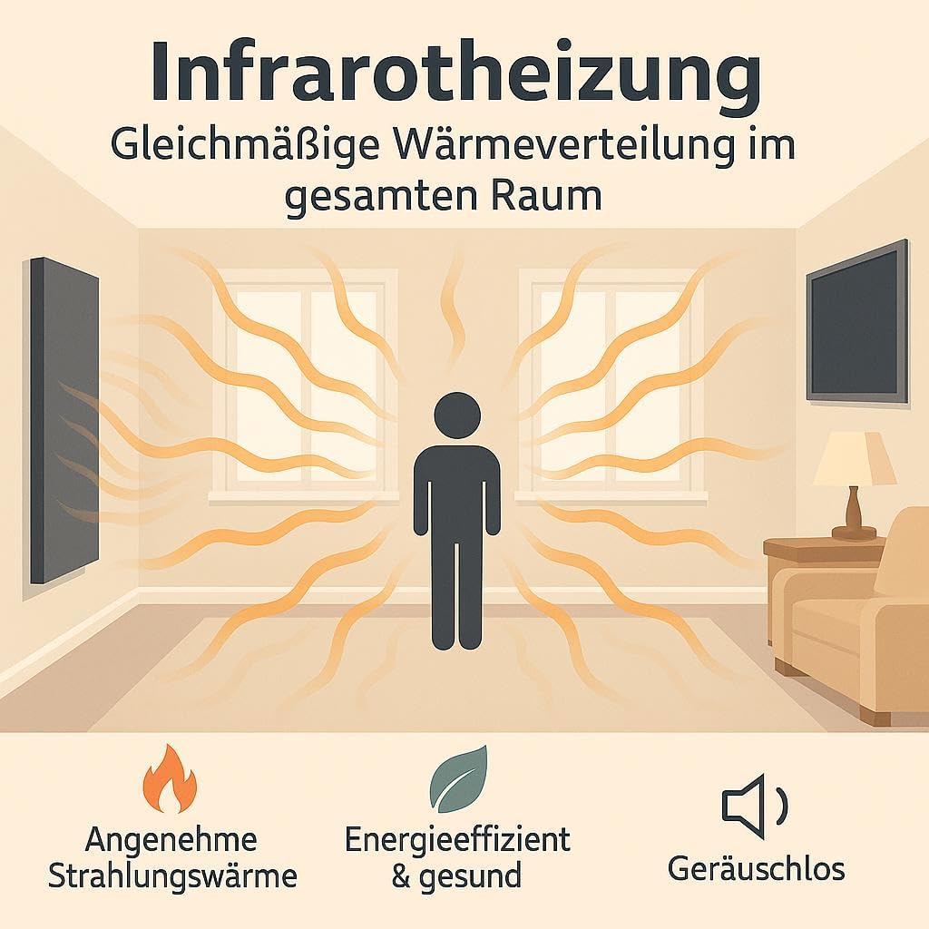 heatness Infrarotheizung Spiegel Wand, XL – Wandheizung energiesparend, Elektroheizung 800 Watt, Hei