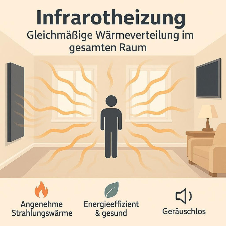 heatness Infrarotheizung Spiegel Wand, XL – Wandheizung energiesparend, Elektroheizung 800 Watt, Hei