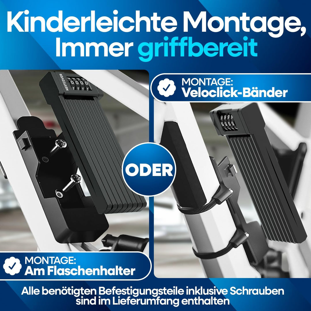 NEXTCOVER® Faltschloss Fahrrad FoldOne mit Zahlencode FoldBasic 120 cm I Zahlenschloss mit SteelSecu