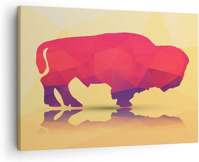 Bilder auf Leinwand Bison Illustration Bunt Grafik Leinwandbild 70x50cm Wandbilder Dekoration Wohnzi