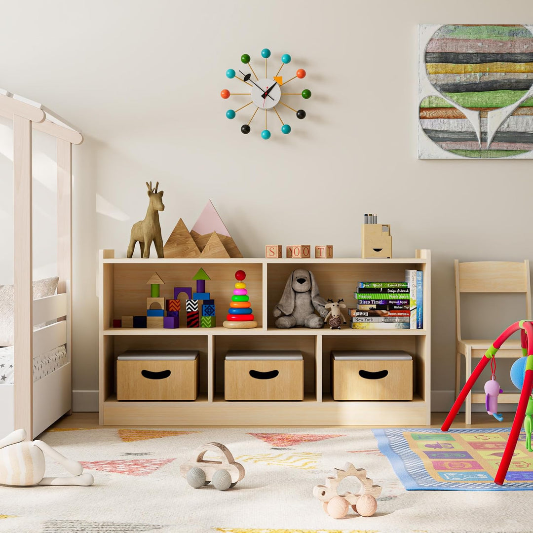 Montessori Regal aus Birken-Sperrholz – 5-Fach Aufbewahrungsschrank mit 2 Etagen, Organizer für Kind