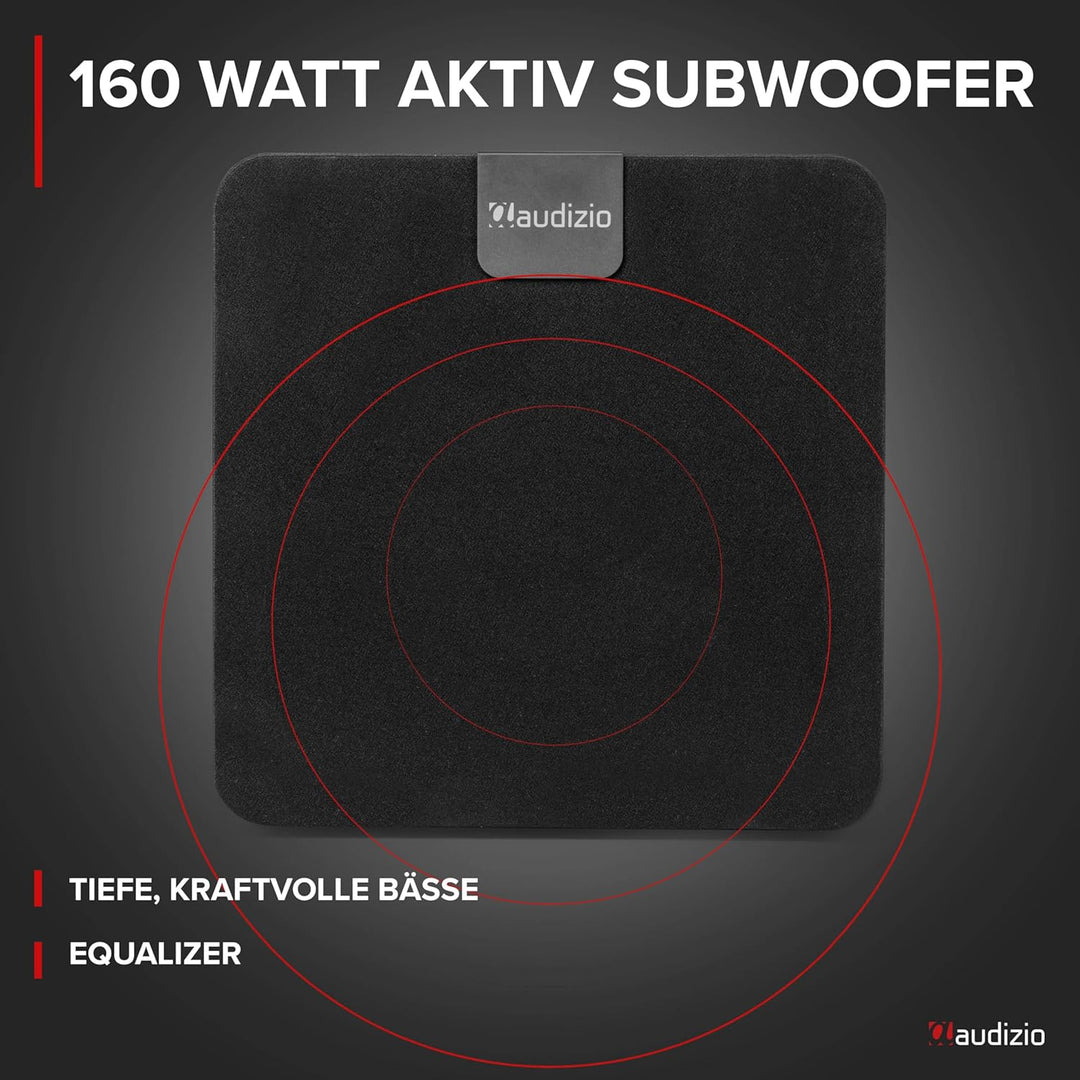 Audizio SW80D Subwoofer Aktiv - 160 Watt - 8 Zoll, Leistungsstarker Aktiv Subwoofer Heimkino - Für K